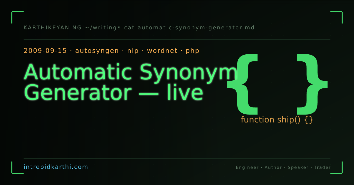 Automatic Synonym Generator — live — banner