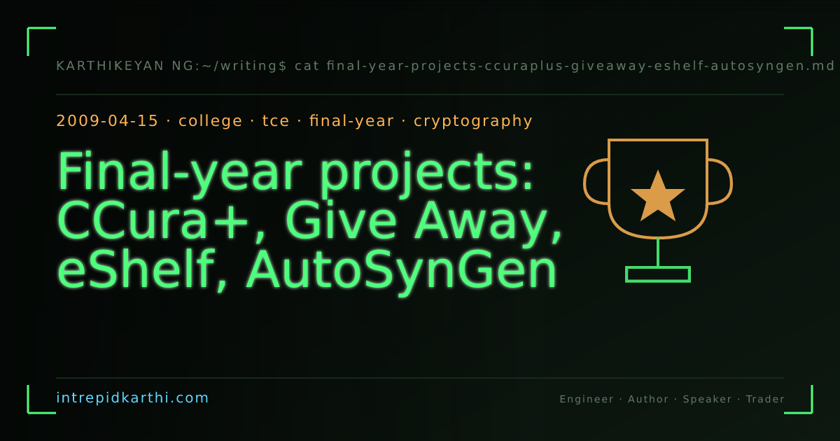 Final-year projects: CCura+, Give Away, eShelf, AutoSynGen — banner