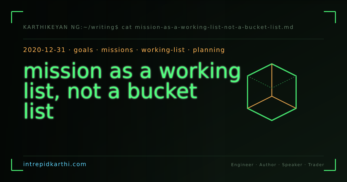 mission as a working list, not a bucket list — banner