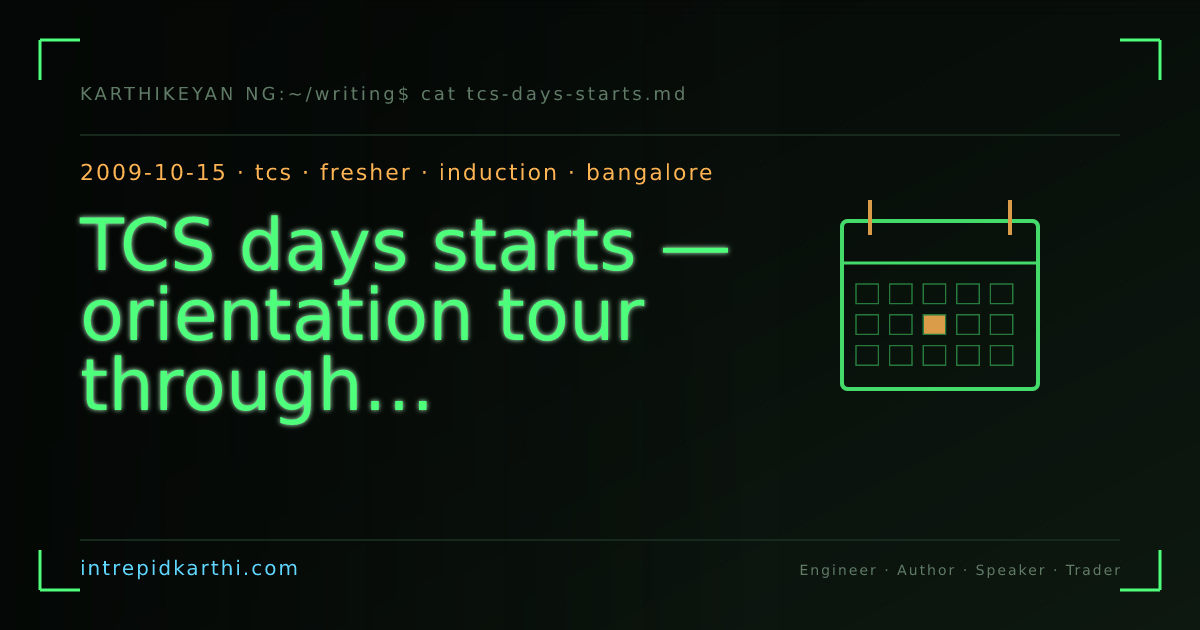 TCS days starts — orientation tour through Bangalore, Cochin, Ooty, Trivandrum — banner