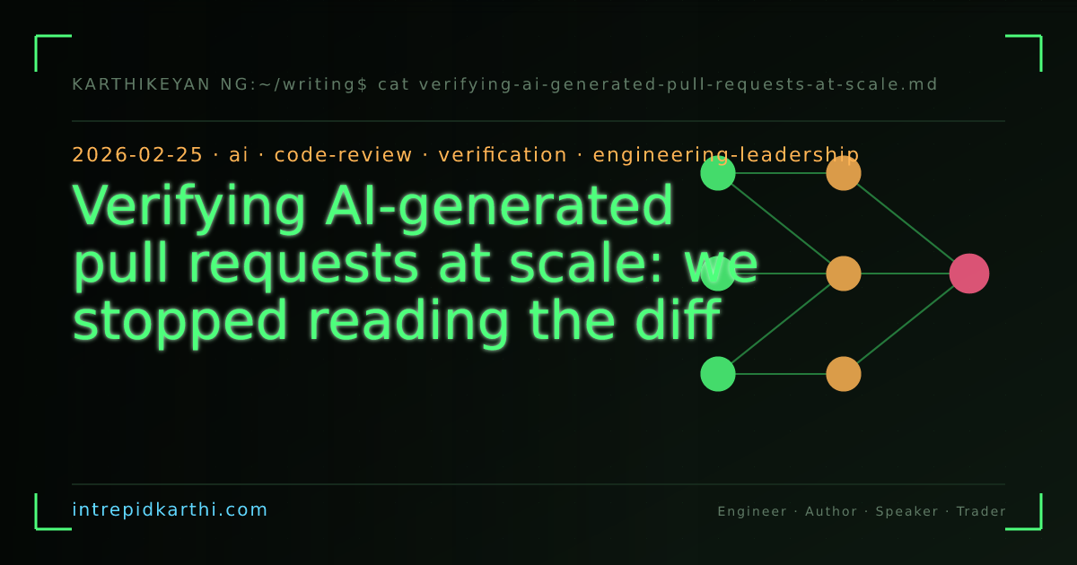 Verifying AI-generated pull requests at scale: we stopped reading the diff — banner